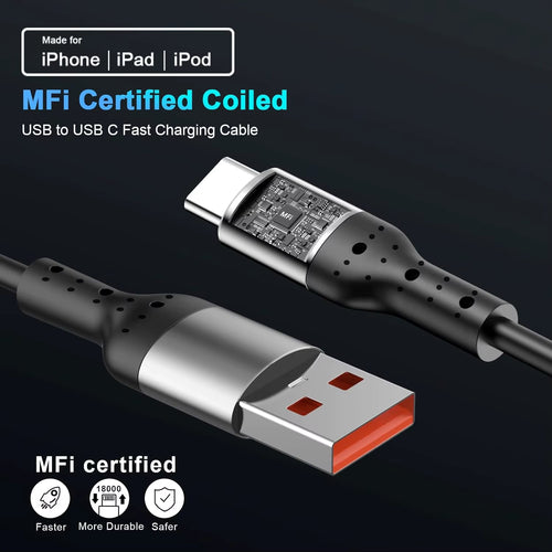 2 Pack Spiral Carplay Cable for Iphone 16/16 Plus/16 Pro/16 Pro USB to USB-C Spiral Cable for Carplay in Car